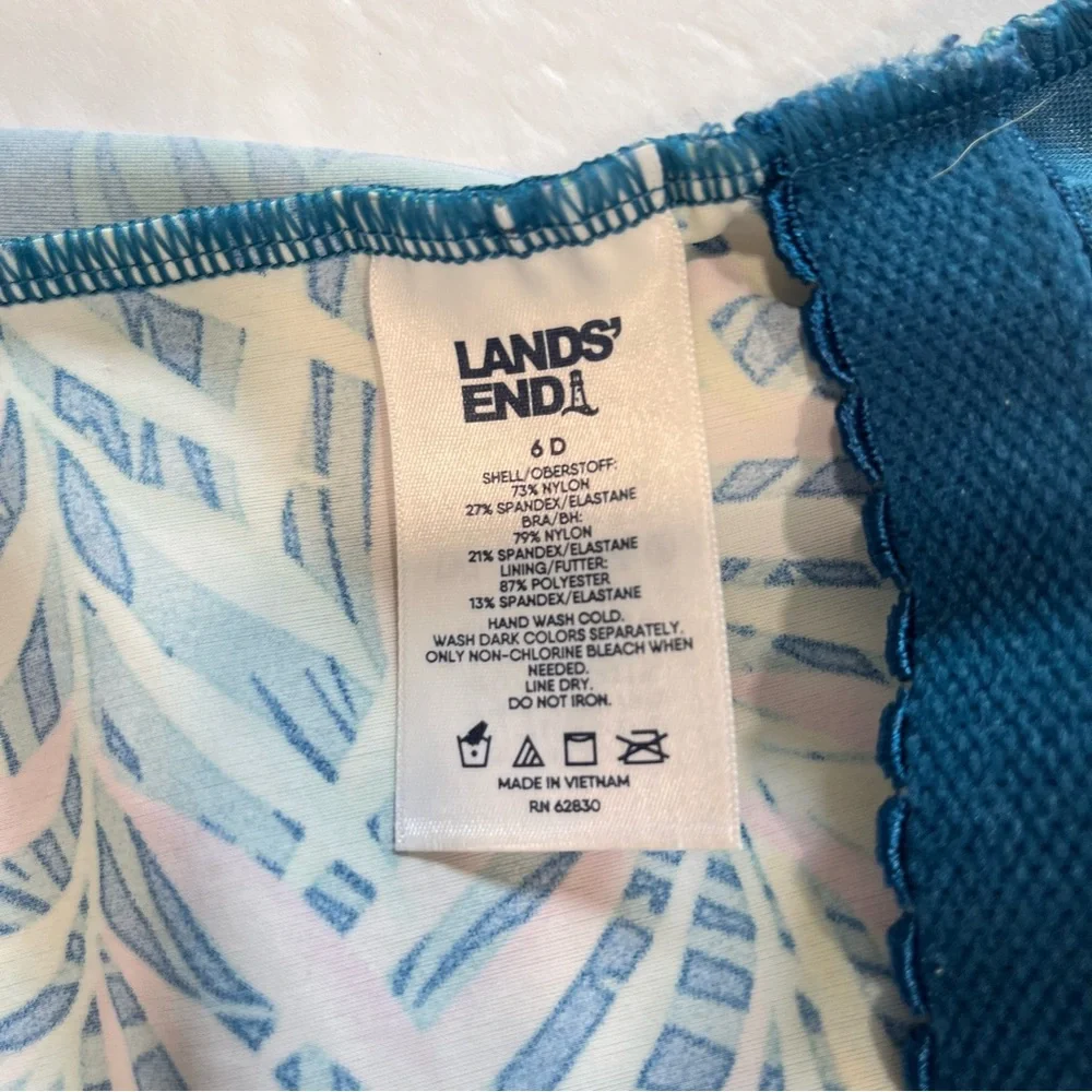 Lands End Blue Green Tropical Palm Leaf One Piece Swimsuit Size‎ 6 D